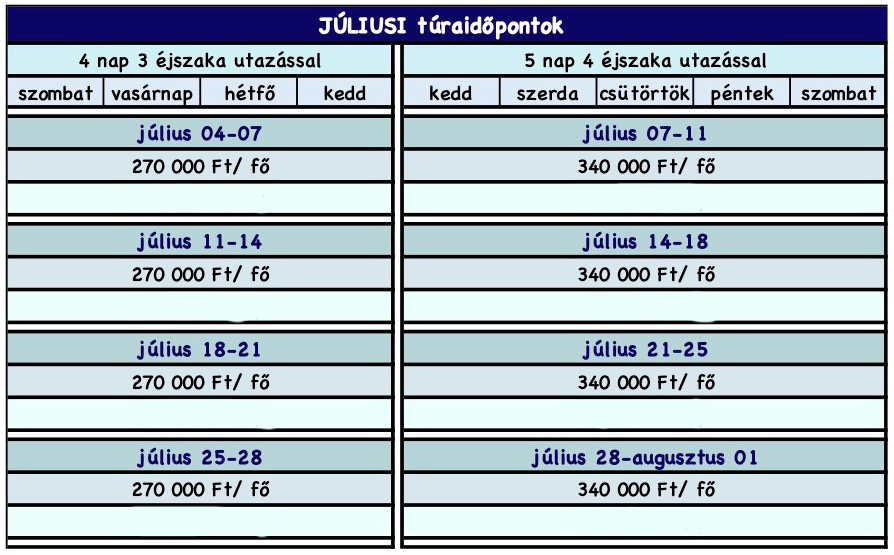 Júniusi túraidőpontok