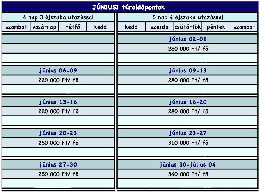 Júniusi túraidőpontok
